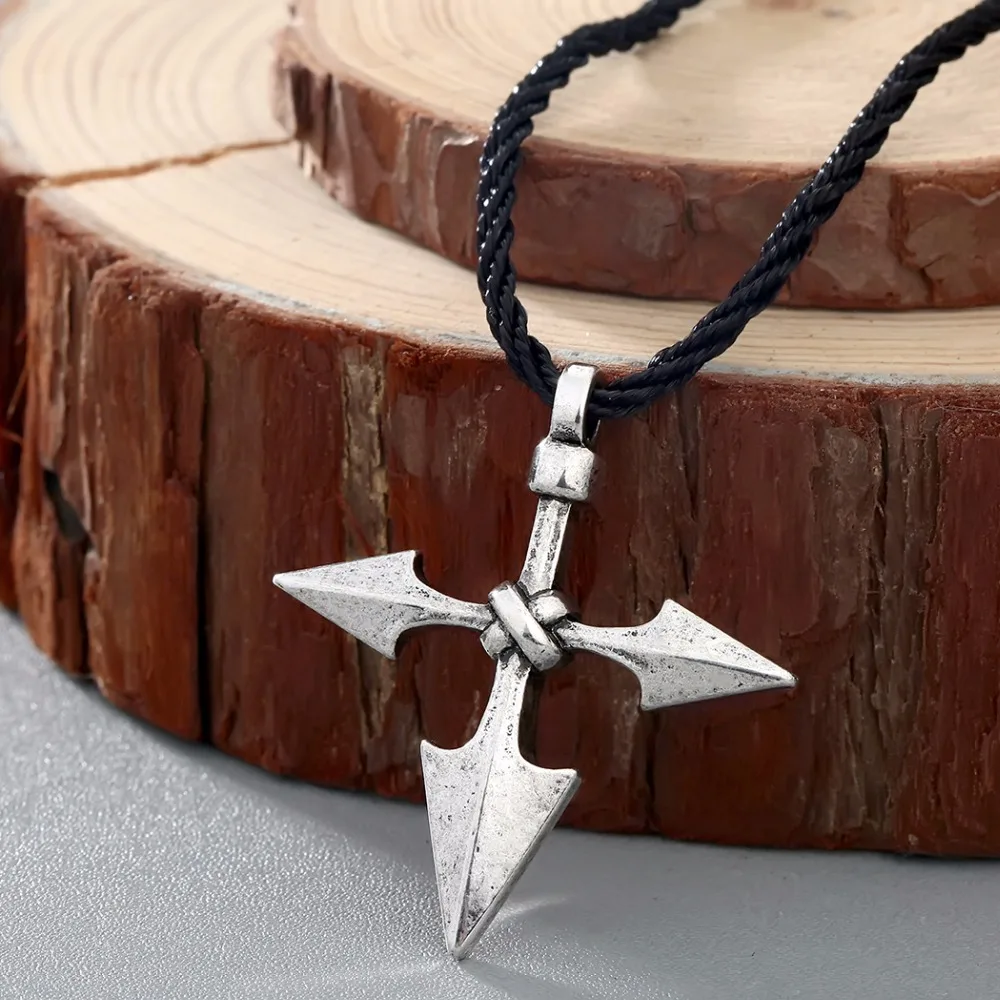 Large Warrior Spear Viking Cross Jewelry Vintage Antique Silver Pendant for Men Arrow Chic Necklaces