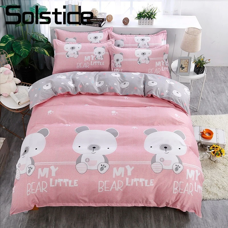 Bedding Sets Solstice Home Textile Cartoon Bear Pink Duvet Comforter Cover Sheet Pillowcase Girl Kid Child Teen Bedding Set King Queen Linens bed comforters