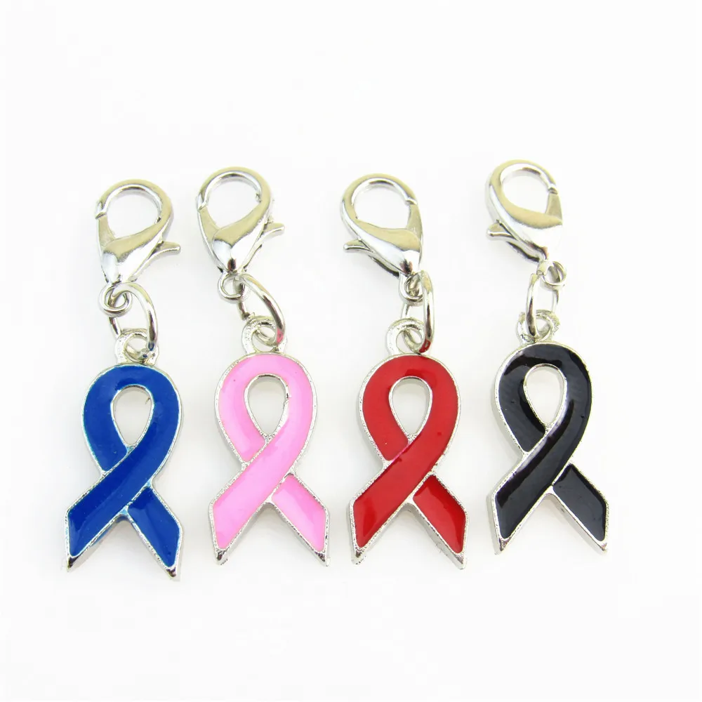

Mix color silk ribbon breast cancer logo Dangle Charms for Lobster Clasp pendant Fit DIY Bracelet pendant Jewelry 40pcs