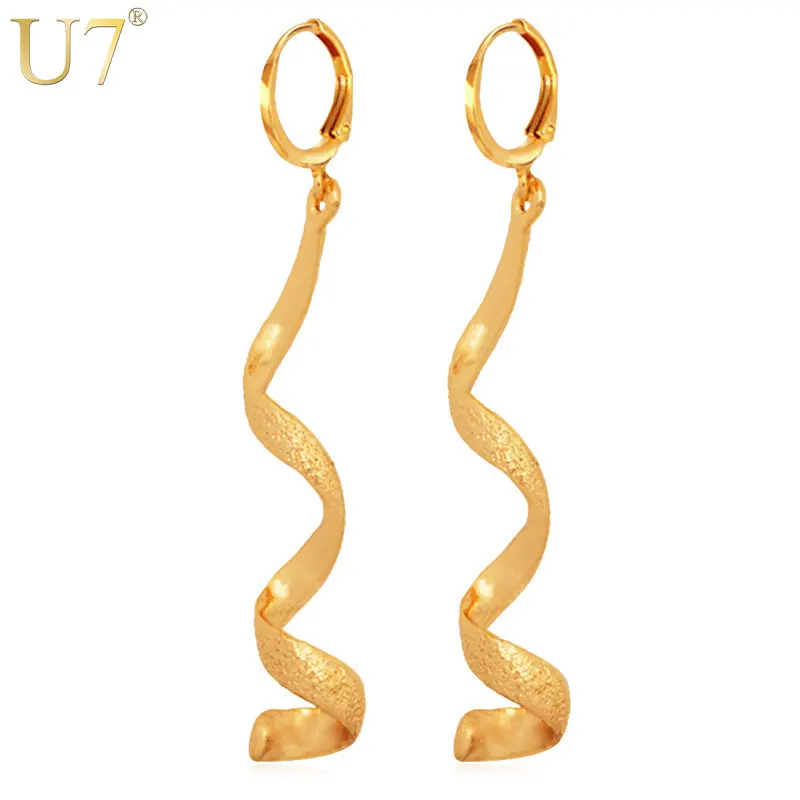 

U7 Long Earrings Fashion Jewelry Trendy Silver/Gold Color Unique Spiral Design Drop Earrings For Women E373