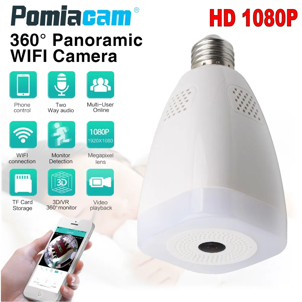 1080P Bulb Light FishEye Smart WiFi IP Camera 360degree Panoramic VR Camera Wireless Home Security CCTV Camera with Night vision