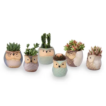 

6Pcs Owl Flowerpot Plant Flower Pot Home Office Decor Planter Succulent Cactus Bonsai Flowerpot Plant Holder Home Garden Decor