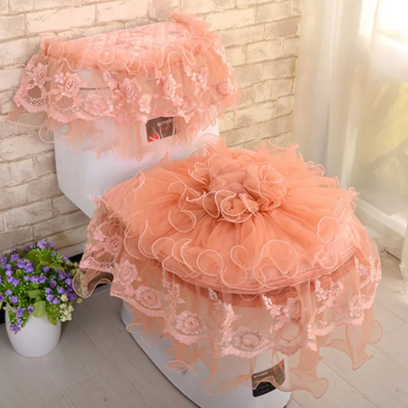 Lace Embroidery Bathroom Toilet Seat Pad Tank Lid Top Cover Toilet Pad