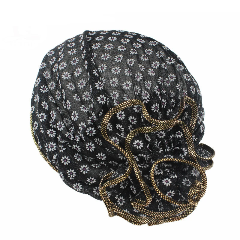 

Popular Women Ladies Casual Muslim Hat Beautiful Lace Flowers Floral Female Adults Head Scarf Caps Summer F0320