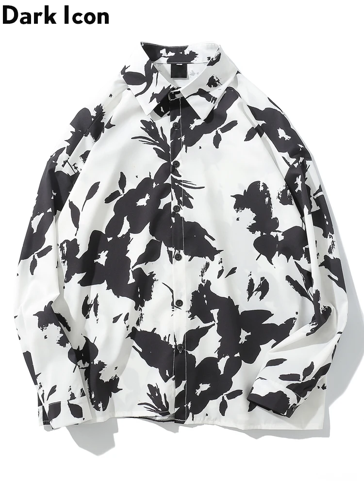 Dark Icon Printing Men's Shirt Long Sleeve Turn-down Collar Casual Shirts Men