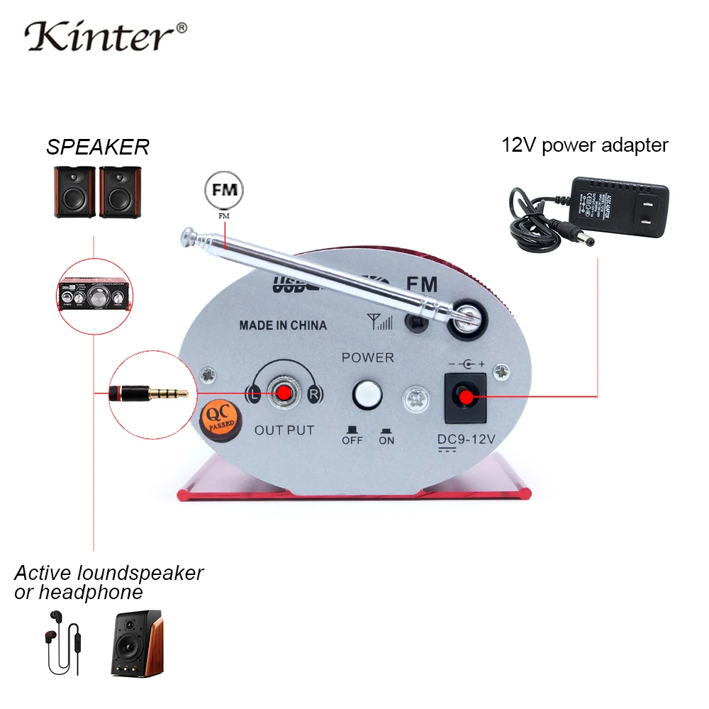 Kinter A3 мини предварительно усилитель аудио ридер fm-радио предложение SD карта USB воспроизведение звука с активным динамиком наушников DC12V