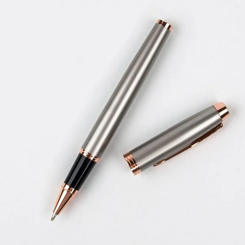 

Nice Rose gold Clip Rollerball Pen Metal gray White black for Choose 0.5mm Black Ink Refill Office Gift Pens School Supplies