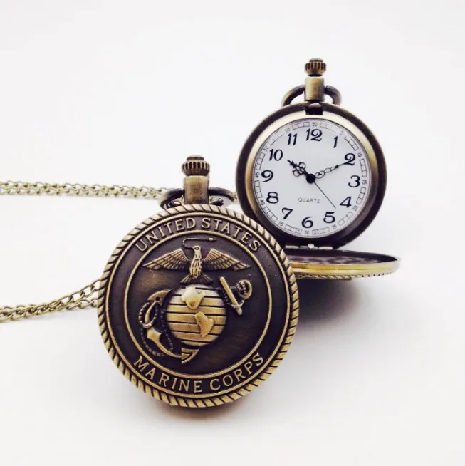 Vintage Bronze Mens Watches United States Navy Marine Corps Pocket