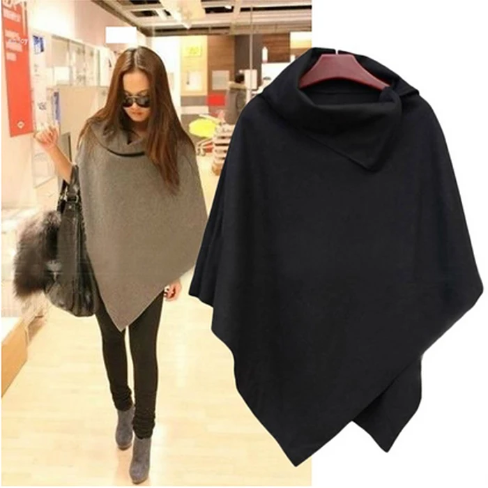 

New Women Fashion Cape Poncho Cloak Coat Tops Jackets Outwear Overcoats Gray Black
