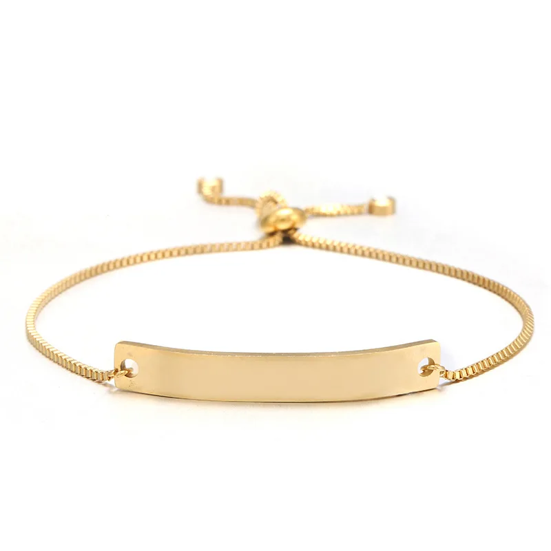 

MYLONGINGCHARM Trendy Women Bracelets Adjustable BoxChain Customize your words or Name 6x40mm Bar Valentine's Day Gift M0140