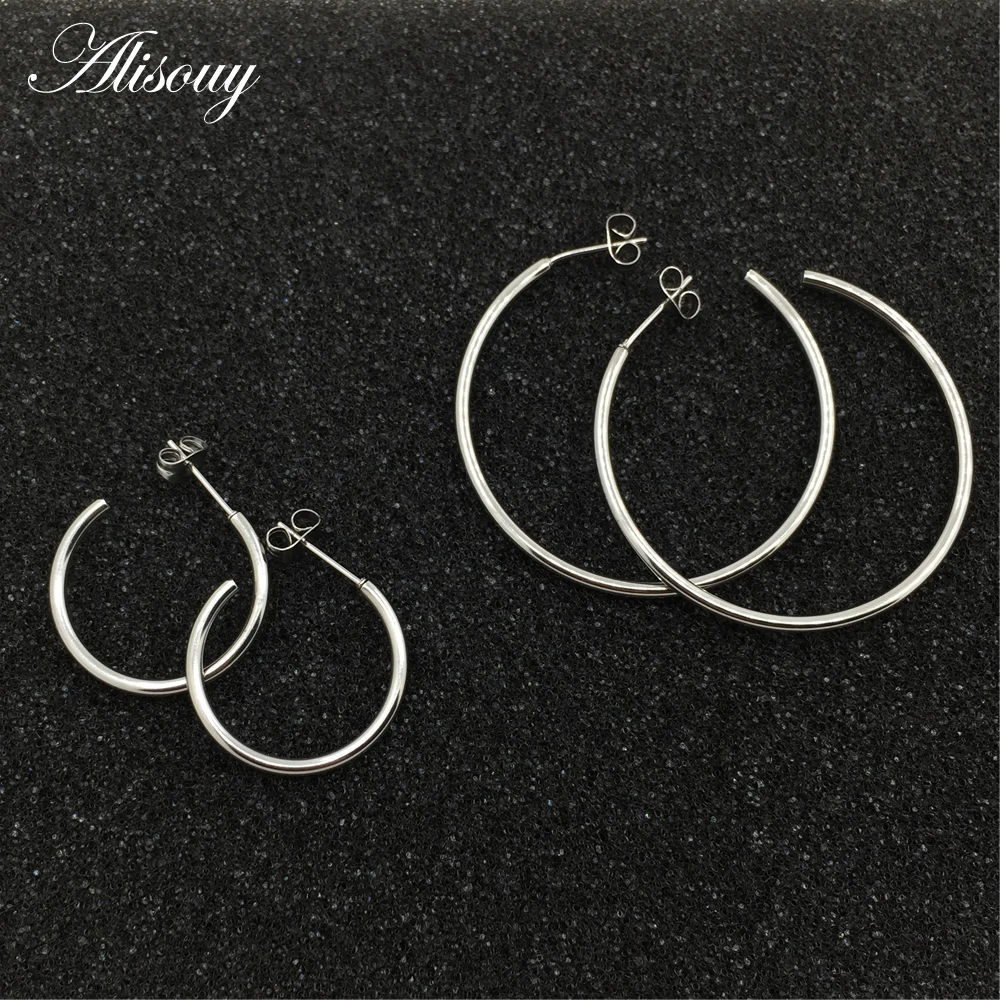 

Alisouy 1 Pair Stainless Steel COOL silver Black Gold color jewelry earrings fashion jewelry 2mm Hollow hoop earrings unisex