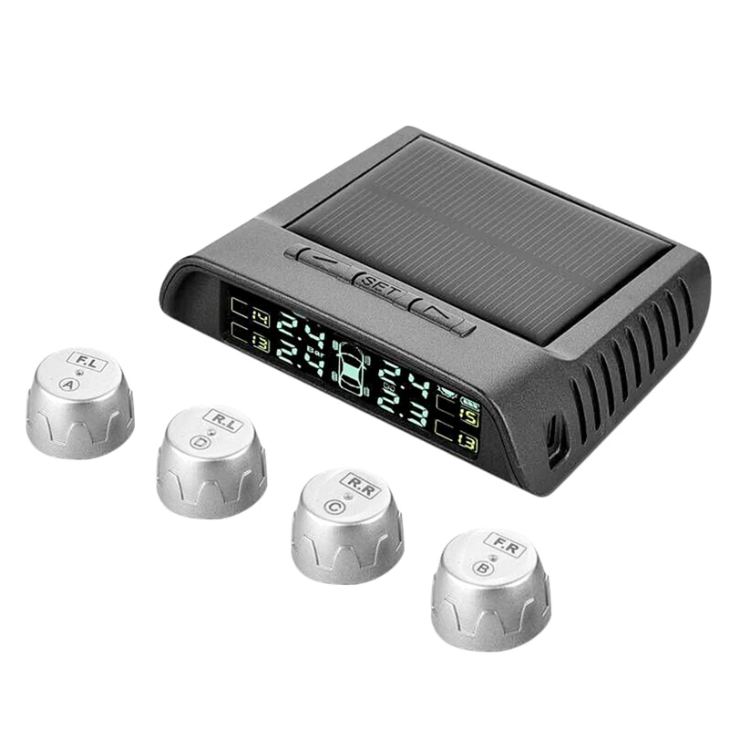 

TP810 Tire Pressure Alarm 5V Solar Power 4 Sensor Supply TPMS Car Detector Monitoring Intelligent LED Display Screen External