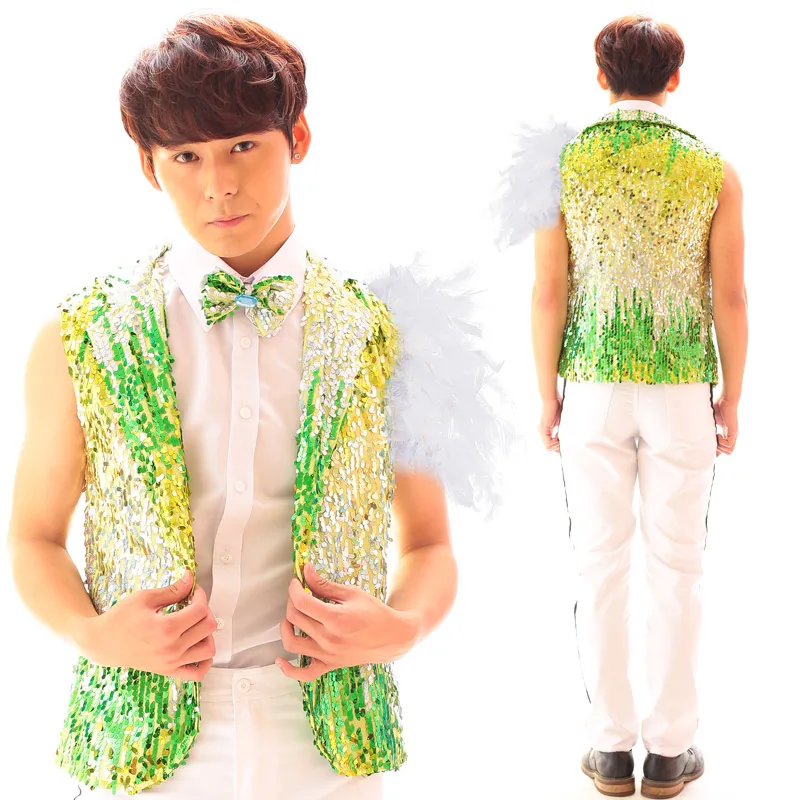 

Fashion Men's Multicolour Paillette Vest Costume Male dj rack drum performance wear hip-hop Jazz stage clothes