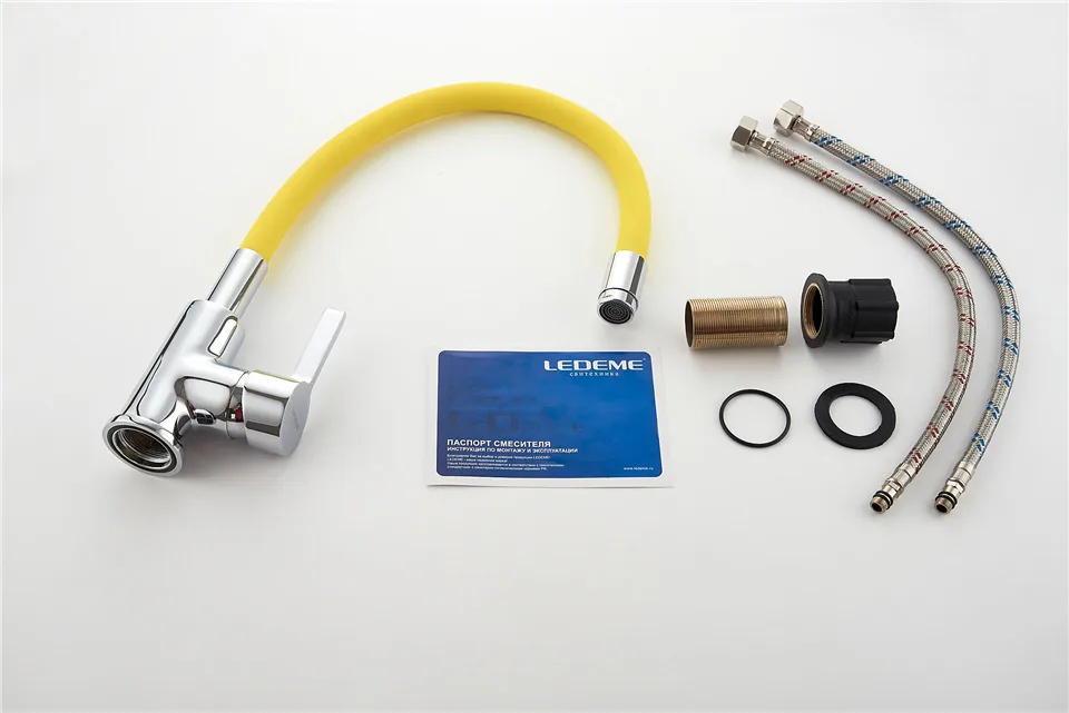 LEDEME Kitchen Faucet Pull Out Deck Mounted Single Handle Faucet Chrome Finish Cold Hot Water Mixer Kitchen Faucet L4898-4 black kitchen tap