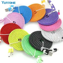 100 шт/лот 1 м 2 м 3 м телефонный кабель Micro USB нейлоновый тканевый Плетеный плоский кабель для Samsung, HTC, Xiaomi Android зарядный шнур