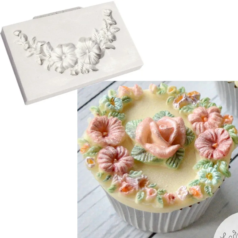 Floral Swag Silicone Sugarcraft Molds Cupcake Stencil Soap Chocolate
