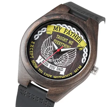 

Natural Quartz Watch Movement for Men Premium Black Leather Band Wristwatch Special My Father Literal Series Dial Watch