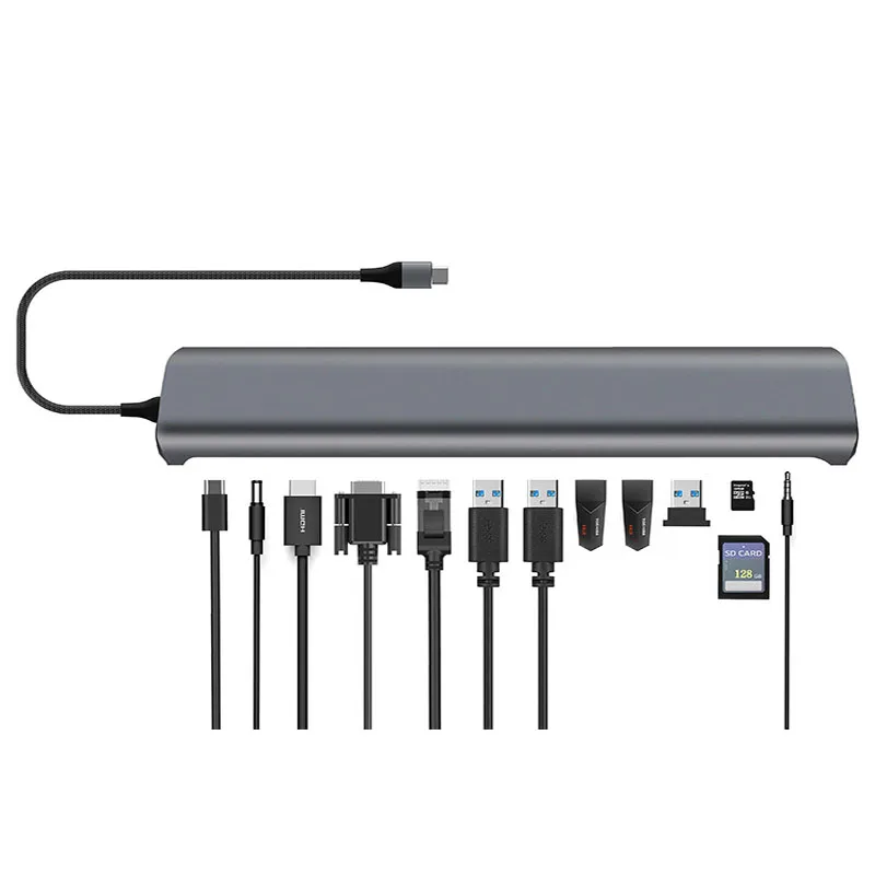 

13 Ports Usb C hub 5Usb 3.0 HDMI VGA Different Screen Display Combo For Ipad pro