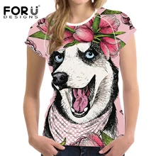 FORUDESIGNS/женские короткие топы Футболка Веселая Хаски с принтом Рашгард женские спортивные толстовки с короткими рукавами быстросохнущие рубашки