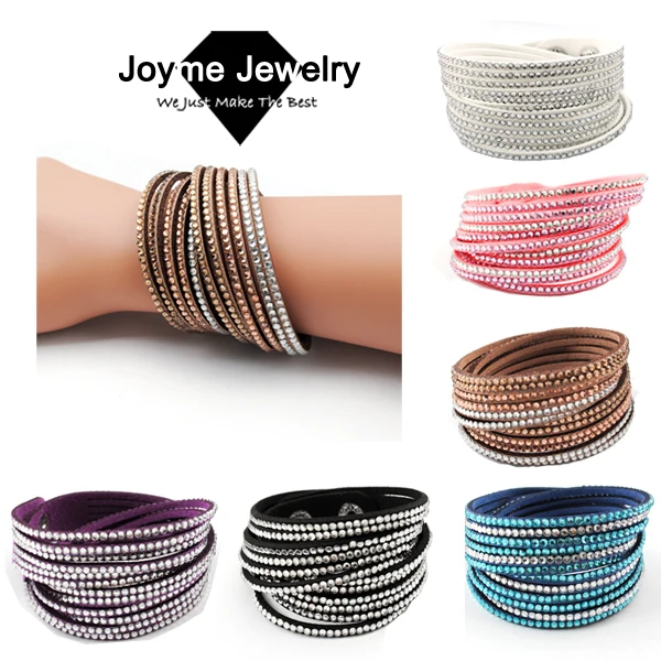 New Multilayer Crystal Wrap Bracelet Rhinestone Bling Slake Deluxe New Multilayer Crystal Wrap Bracelet Rhinestone Bling Slake Deluxe Double Leather Bangle Pulseiras Femininas In Bracelets From Jewelry