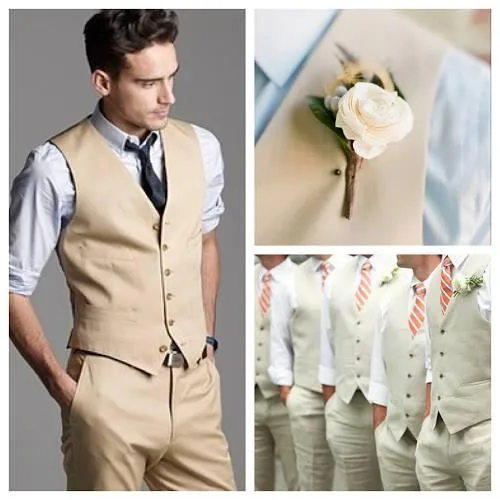 

New Arrival Groom Vests Khaki Groomsmens/Best Man Vest Custom Made Size and Color Six Buttons Wedding/Prom/Dinner Waistcoat