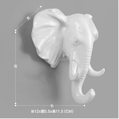 3D настенные крючки в виде головы животного, настенный крючок с золотым оленем, аксессуары для дома, резиновый крючок для пальто, крючки для ванной комнаты - Цвет: white Elephant