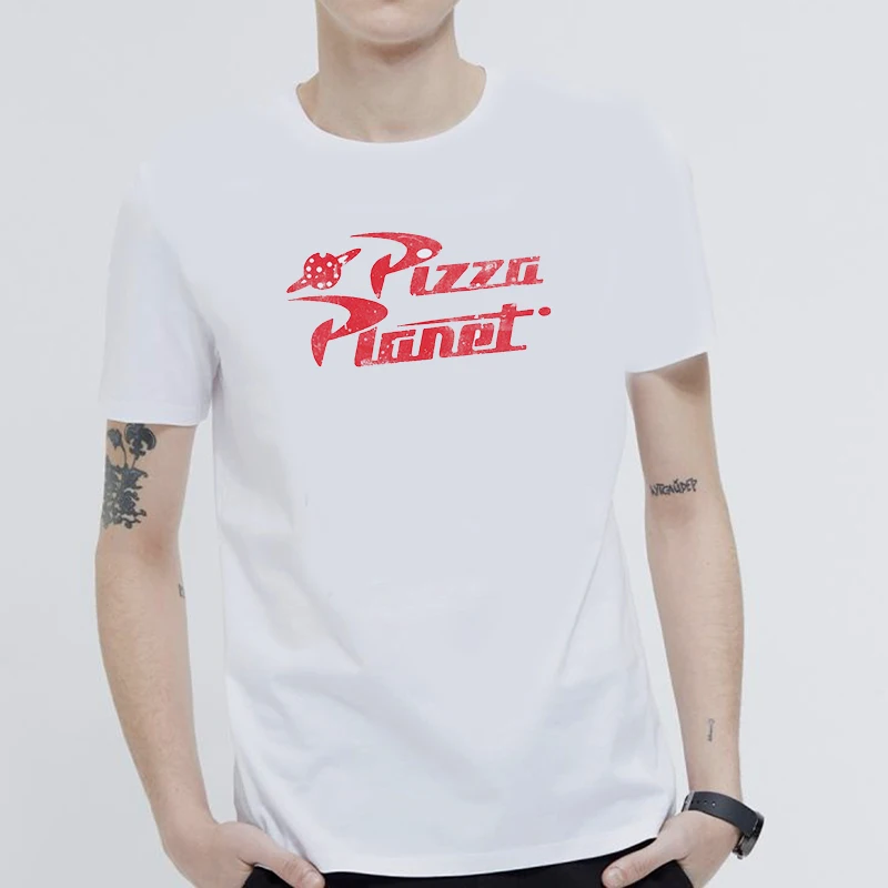 

2019 Man New Tee Summer Men Fashion Short Sleeve T-shirt 100% Cotton Comforable Soft Print Pizza Planet Casual Men's Tops