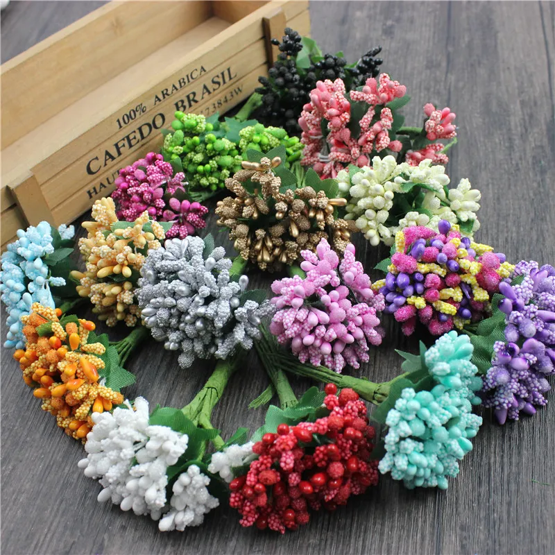 

12PCS/lot Mulberry party Artificial Flower Stamen wire stem/marriage leaves stamen DIY wreath wedding box decoration Fake flower