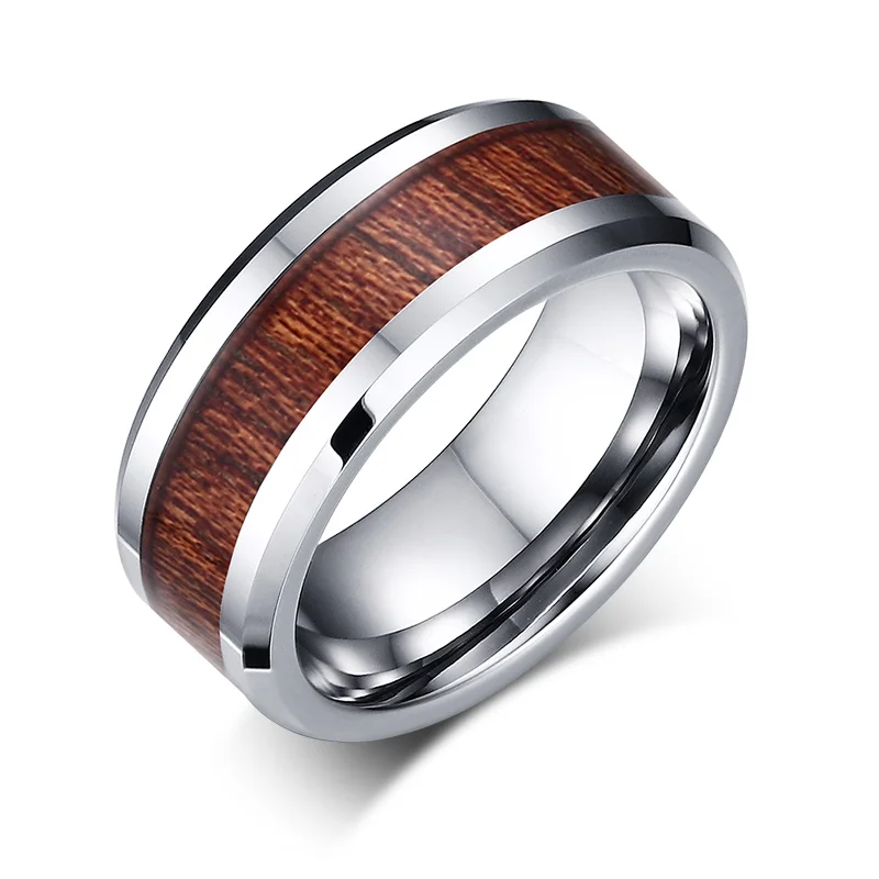 Vnox натуральная Вольфрам кольцо из карбида Для мужчин обручальное кольцо ретро текстура древесины Дизайн модные вечерние подарок - Цвет основного камня: TCR017