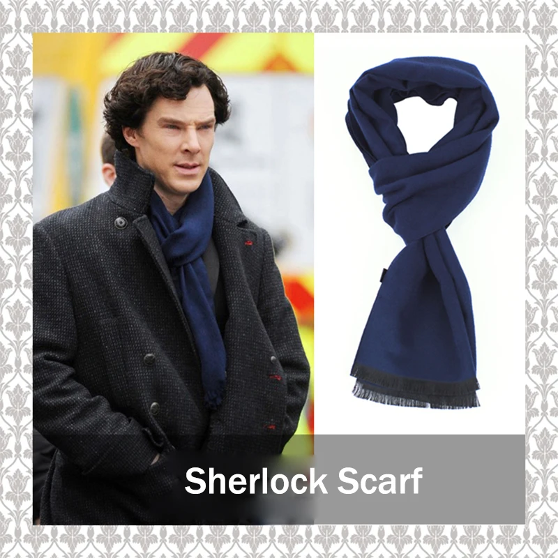 Detective Sherlock Scarf Holmes Blue Wool Scarf Adult Winter Soft Warm