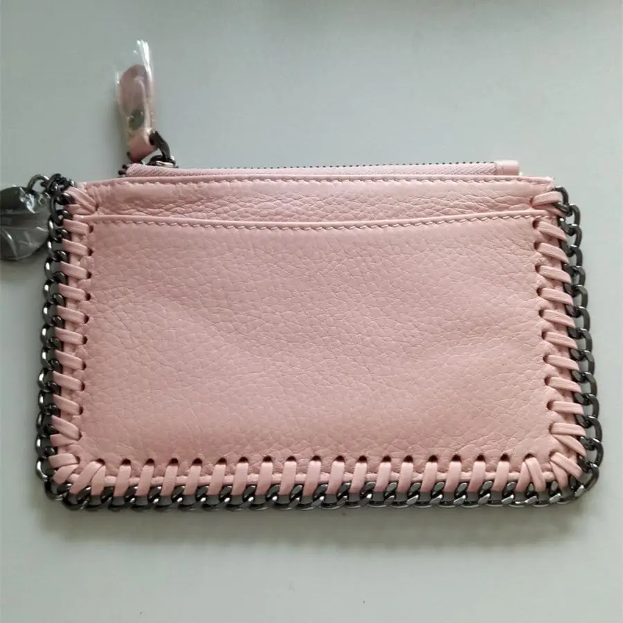 Женский мини-кошелек из натуральной кожи, ультратонкий кошелек для монет, маленький квадратный короткий кошелек для девушек, модная сумка для монет на молнии, черный цвет - Цвет: Розовый