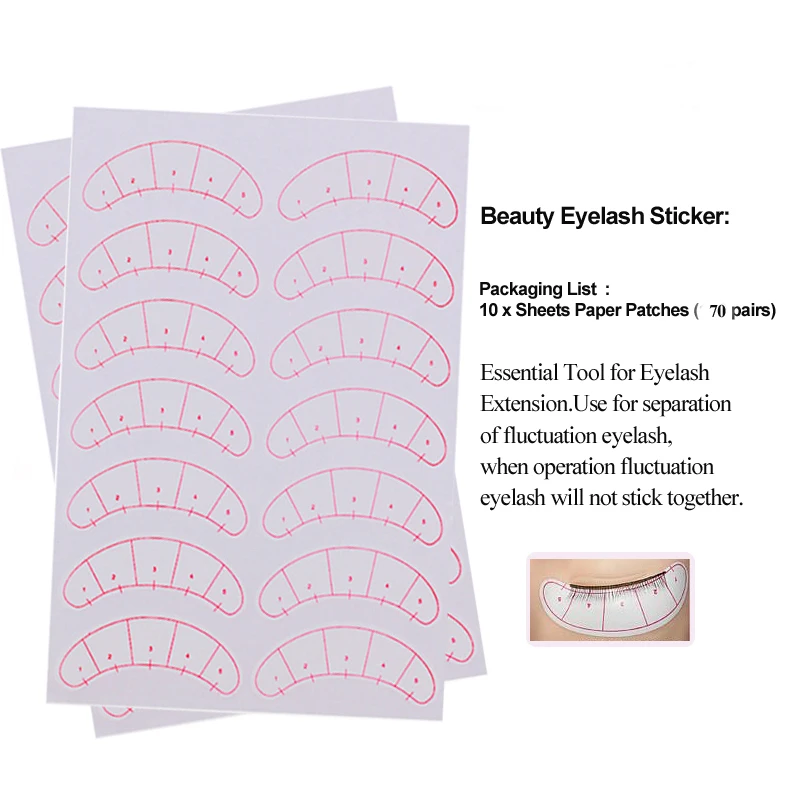 

70 Pairs / Bag Eyelashes Stickers Grafting Eyelash Practice Stickers Eye Stickers Slightly Viscous With Marks Tough