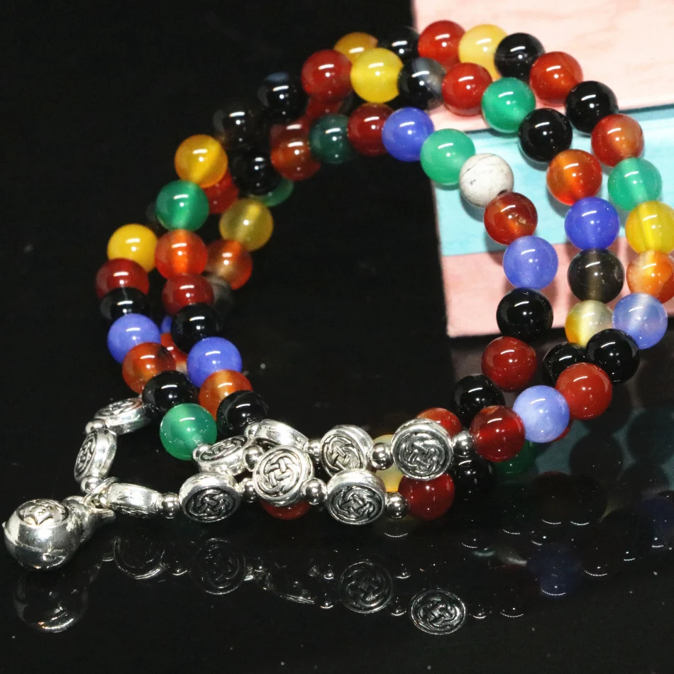 Free shipping unique natural agate onyx bracelets multilayers 6mm round beads multicolor women factory outlet diy