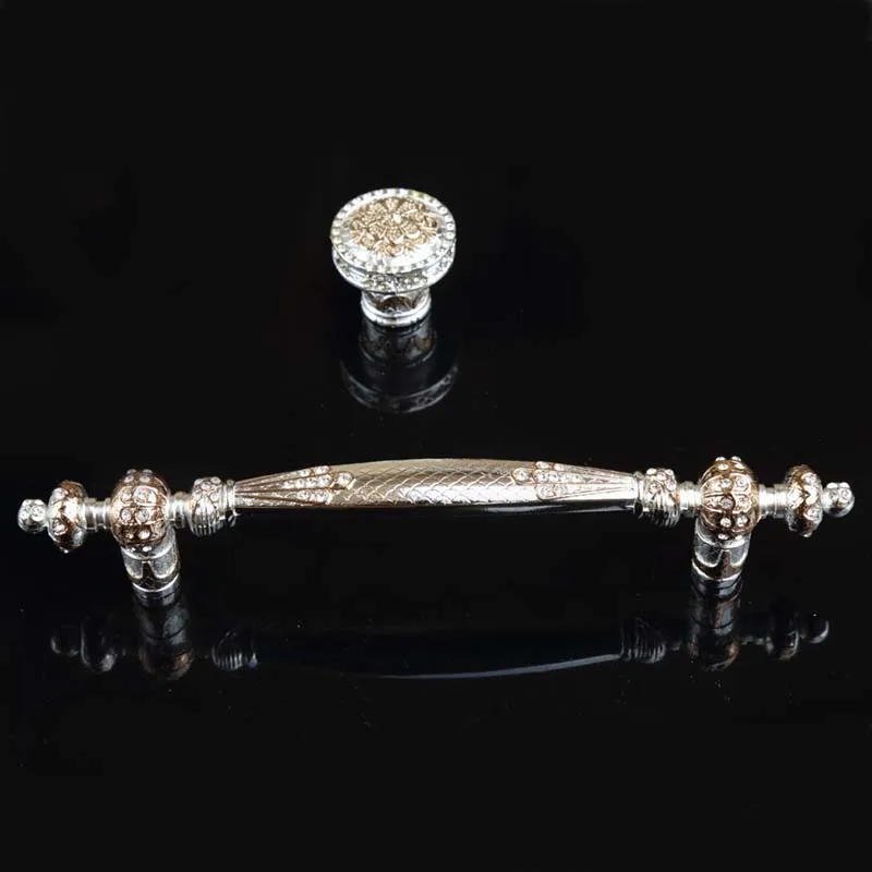 192mm fashion deluxe solid rhinestone furniture decoration handles 160mm glass crystal wardrobe