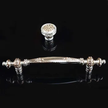 

192mm fashion deluxe solid rhinestone furniture decoration handles 160mm glass crystal wardrobe win cabinet door handles silver