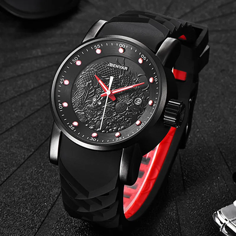 New BENYAR Hot Mens Watches Military Army Top Brand Luxury Sports Casual Waterproof Men Watch Quartz Rubber Man Wristwatch Clock