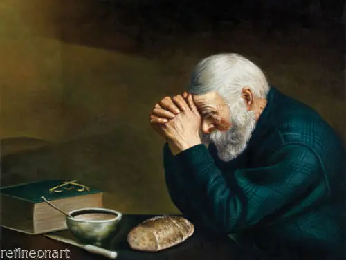 Handmade Oil Painting repro on Canvas Grace Daily Bread Old Man Praying 20x24 INCH | Дом и сад