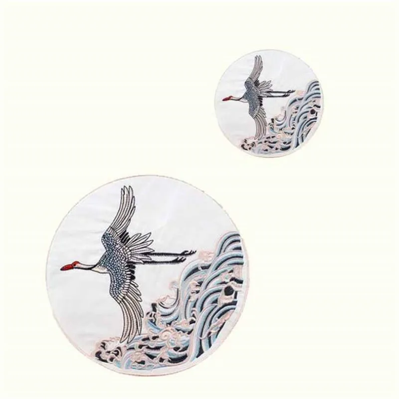 Embroidery diy patch round deal with it 23cm white crane iron on patches for clothes stickers 3d t shirt mens Women | Дом и сад