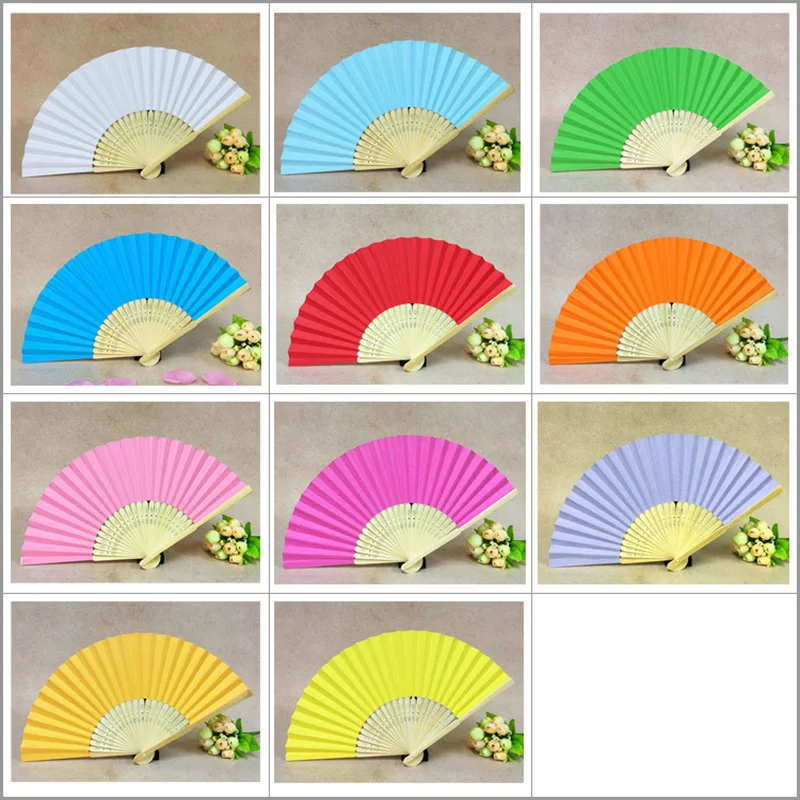 1Pc 21cm Summer Chinese Hand Paper Fans Pocket Folding Bamboo Fan Wedding Event Party Favor Decoration Supplies