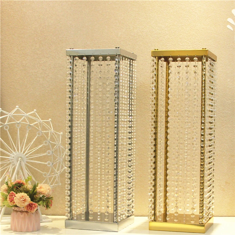 JAROWN Iorn Gold Plated Crystal Bead Chain Square Wedding Main Table Decoration Flower Ball Flower Stand Home Party Decoration (3)