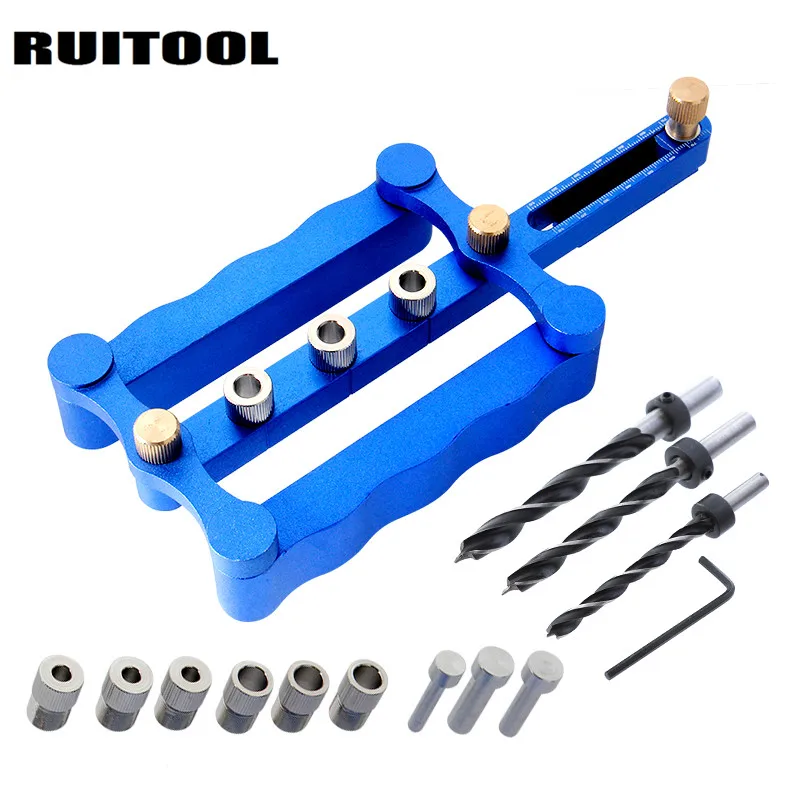 Self Centering Woodworking Hole Drilling Jig Tools Kit 6/8/10mm Hole Drilling Bit Punch Locator Woodworking Tools