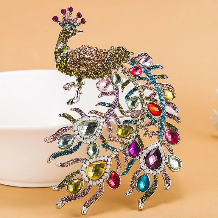 Rhinestone Pin Big Peacock Brooch Pins Colorful Rhinestone Fine