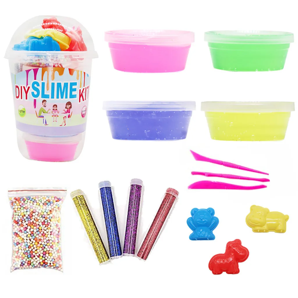 

MUQGEW DIY Slime Fluffy Kit Supplies Clear Crystal Slime Making Kit Slime Foam Beads Glitter Clay Slime Supplies Antistress Toys