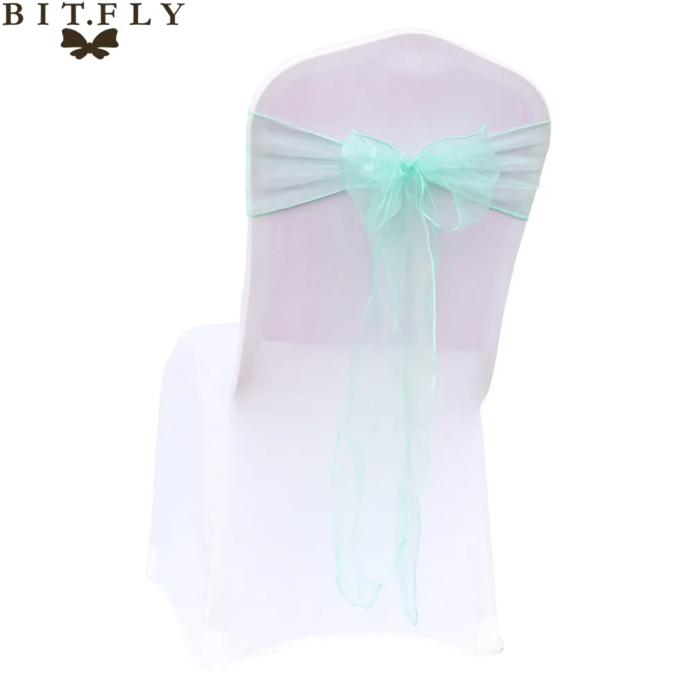 

25 PCS Mint Green Wedding Organza Chair Cover Sashes Sash Party Banquet Decor Bow Mint Green Colour with free shipping