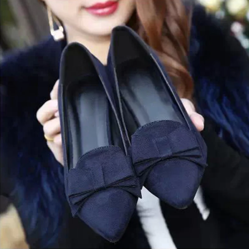 

Women Shoes Autumn Mid Heel Suede Pumps Bowtie Slip On Pointed Toe Office Square Heel Female Shallow Classic Ladies Single Shoes