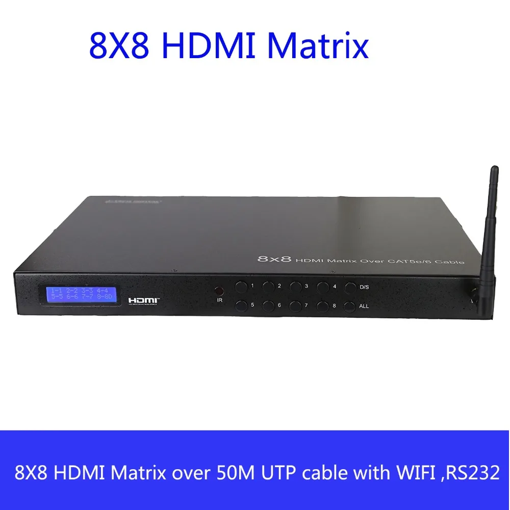 PUZHIJIE 8 в 8 Выход HDMI матричный коммутатор удлинитель Full HD 8 дисплеев через 50 м 30 м Cat5 6 кабель поддерживает EDID WiFi управление RS232