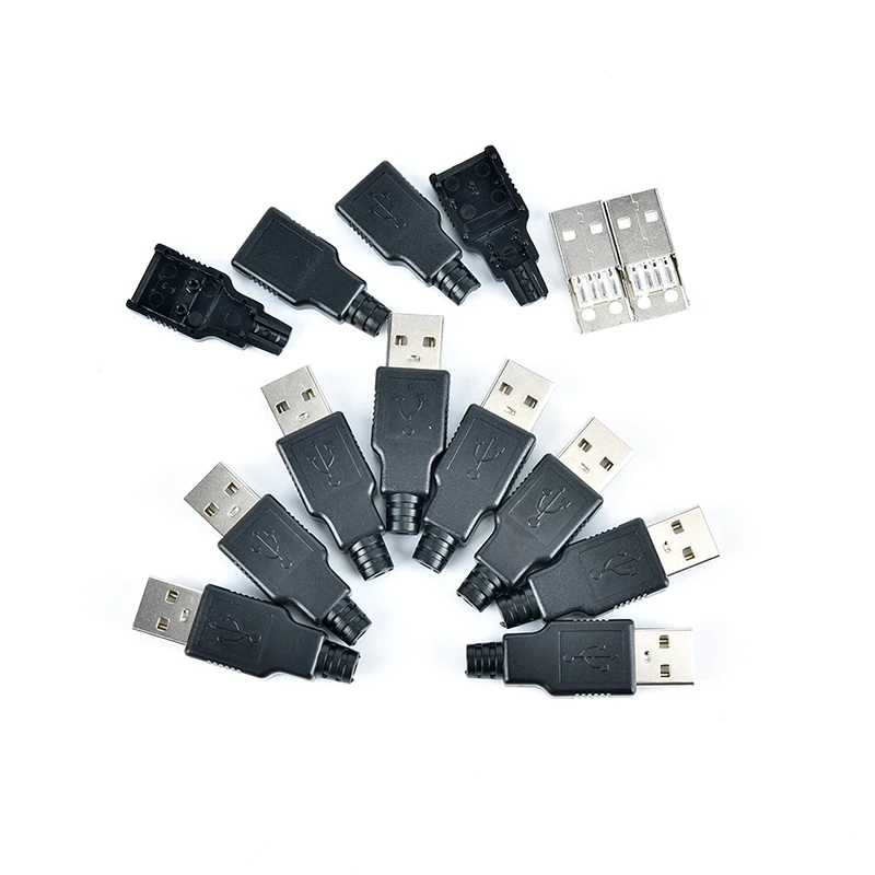 2/5/10 PCS/Lot DIY USB Male 4 Pin Plug Socket Connector With Black Plastic Cover Adapter Connect USB 2.0 PCB SDA Data Cable Line