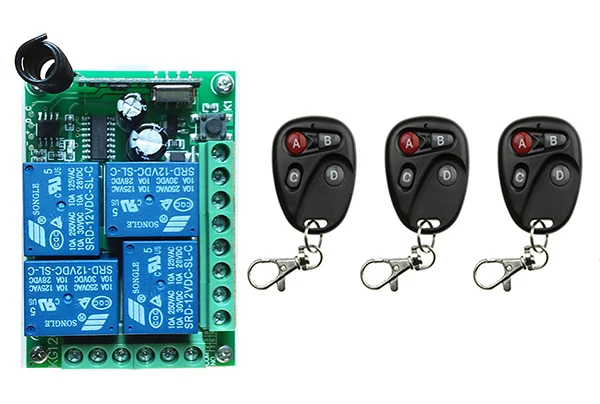 DC12V 4CH 10A Беспроводной дистанционного Управление переключатель Системы приемник+ передатчики для Приспособления ворота фурнитура для гаражной двери/окна/современный потолочный светильник