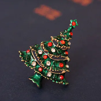 

Fashion Xmas Gifts Rhinestone Green Enamel Christmas Tree Brooch Pin Gold Tone Brooches Jewelry Wholesale 12Pcs
