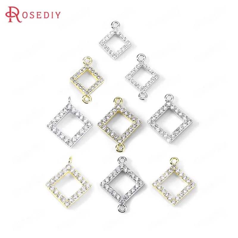 (35466)6PCS 24K Gold Color Brass and Zircon Square Connect Charms Pendants High Quality Diy Jewelry Findings Accessories | Украшения и